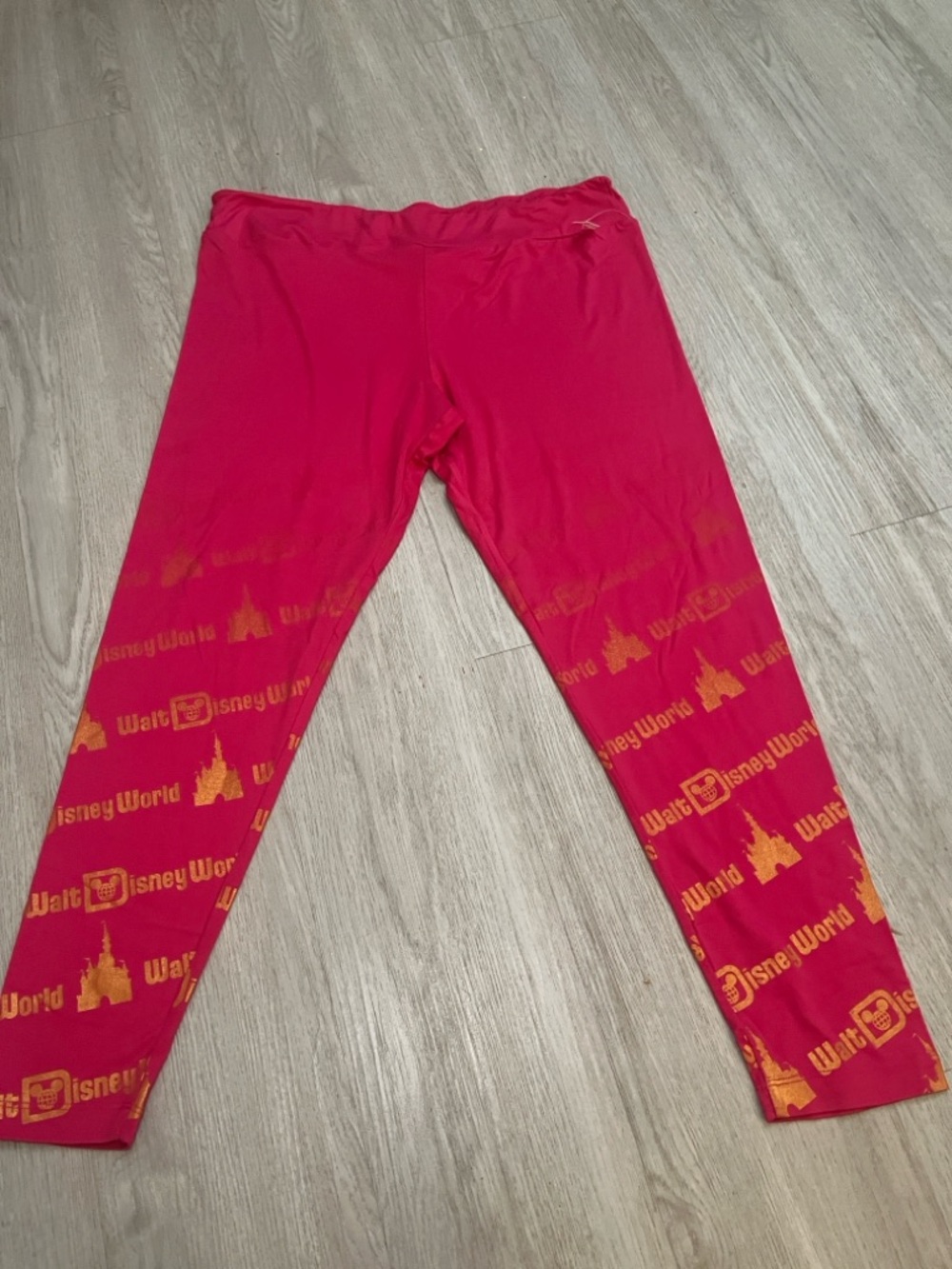 New! Disney World Pink Women’s Full Length Leggings with Orange Logo Print XL